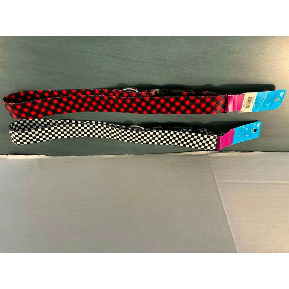 Play On Dog Collar Set Large Red Black White Plaid Checkered New 2 Pack